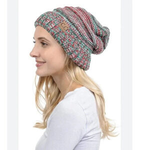 C.C Hat Oversized Baggy Slouch Thick Warm Cap Hat Skully Mixed Cable Knit Beanie